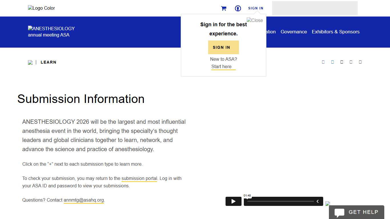 Submission Information ASA Anesthesiology annual meeting